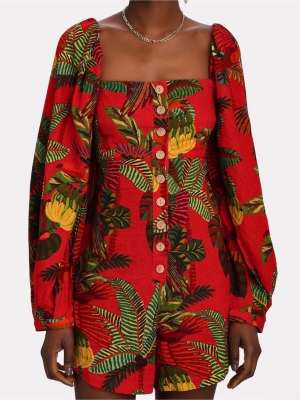 FARM Rio Red Forest Birds Romper NWT Size L